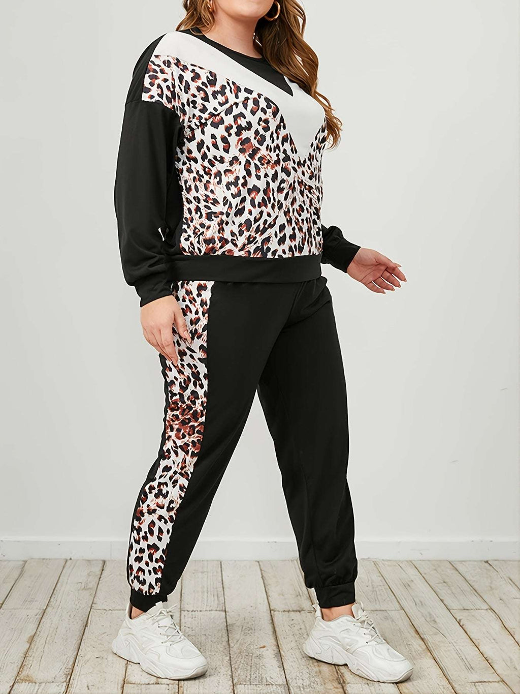 Plus Size Leopard Sweatshirt and Sweatpants Set – Chic Yana’s Fashion