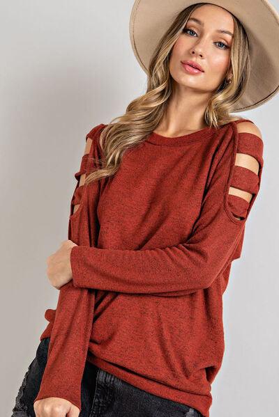 Cutout Round Neck Long Sleeve Top - Chic Yana's Fashion