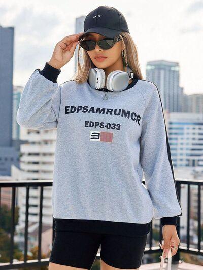 Letter Round Neck Long Sleeve Sweatshirt - Chic Yana's Fashion