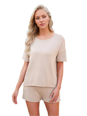 Round Neck Short Sleeve Top and Shorts Sweater Set - Shop Now at Chic Yana's Fashion