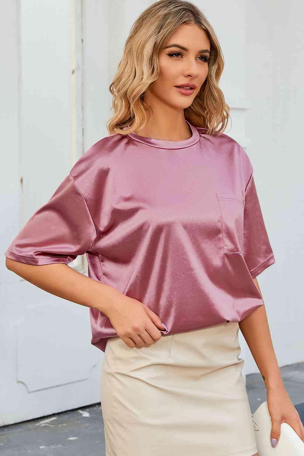 Round Neck Dropped Shoulder Top - Chic Yana's Fashion