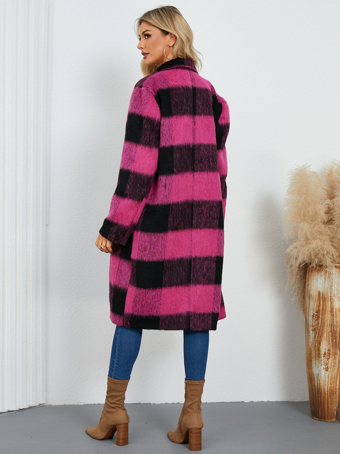 Plaid Double-Breasted Long Sleeve Coat - Chic Yana’s Fashion
