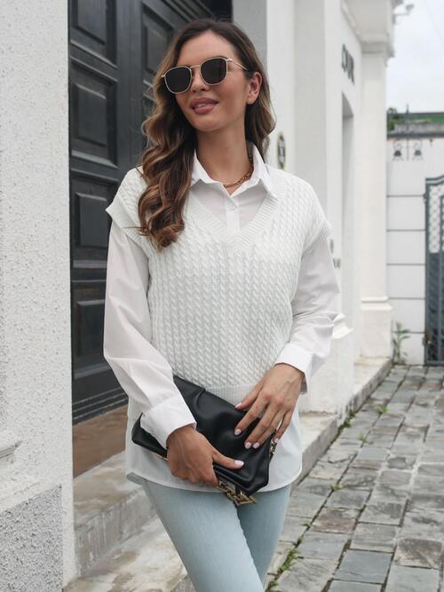 Cable Knit V Neck Sweater Vest - Chic Yana's Fashion