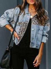 Distressed Leopard Drop Shoulder Denim Jacket - Chic Yana's Fashion