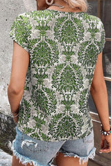 Cutout Printed Short Sleeve Blouse - Chic Yana's Fashion