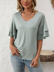 Mandy V Neck Ruffle Half Sleeve Top - Chic Yana's Fashion