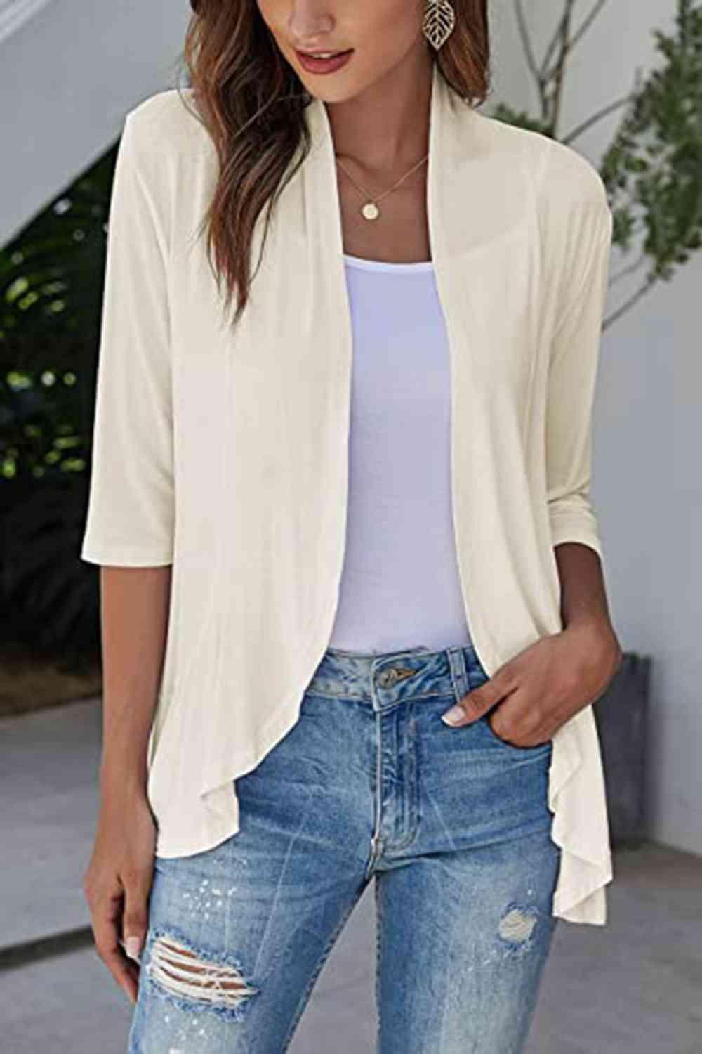 Open Front Ruffle Trim Cardigan - Chic Yana's Fashion