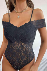 Perfee Lace Cold Shoulder Bodysuit - Chic Yana's Fashion