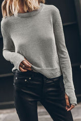 Ribbed Hem Round Neck Long Sleeve Sweater - Chic Yana's Fashion