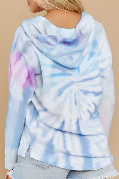 Drawstring Tie Dye Long Sleeve Hoodie - Chic Yana's Fashion