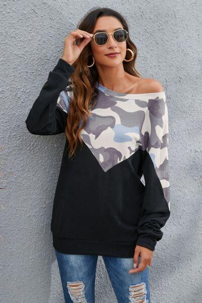 Camouflage Round Neck Long Sleeve Sweatshirt - Chic Yana's Fashion