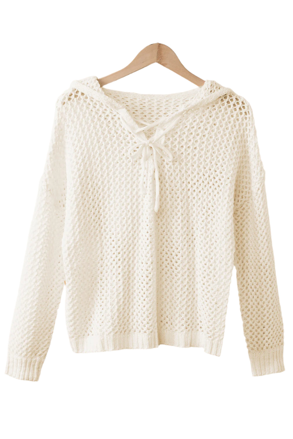 Openwork Lace-Up Hooded Sweater – stylish women's fashion from Chic Yana's Fashion