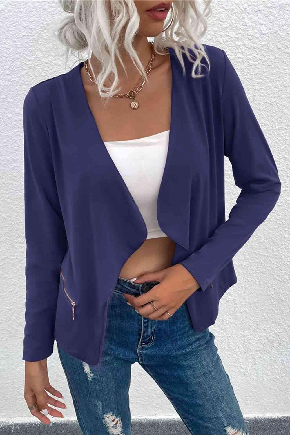 Open Front Zipper Pocket Cardigan - Chic Yana's Fashion