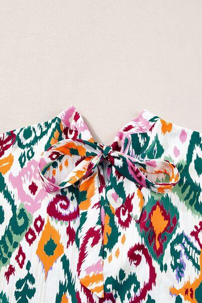 Printed Mock Neck Half Sleeve Blouse - Chic Yana's Fashion