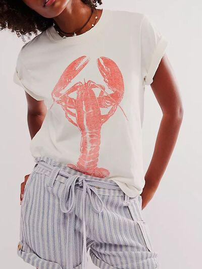 Lobster Round Neck Short Sleeve T Shirt - Chic Yana's Fashion