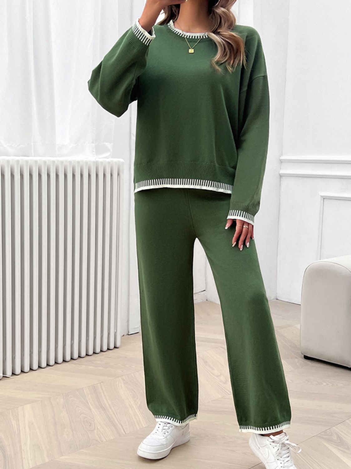 Devine Round Neck Dropped Shoulder Top and Pants Sweater Set – Chic Yana’s Fashion