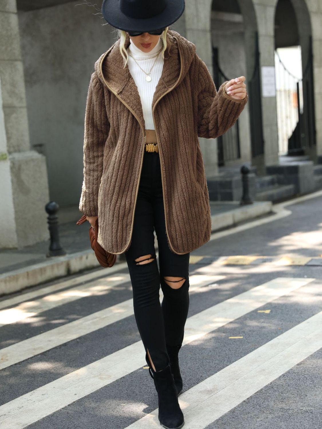 Open Front Ribbed Hooded Coat - Chic Yana’s Fashion