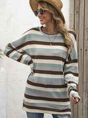 Full Size Striped Round Neck Long Sleeve T Shirt Plus Size - Chic Yana's Fashion