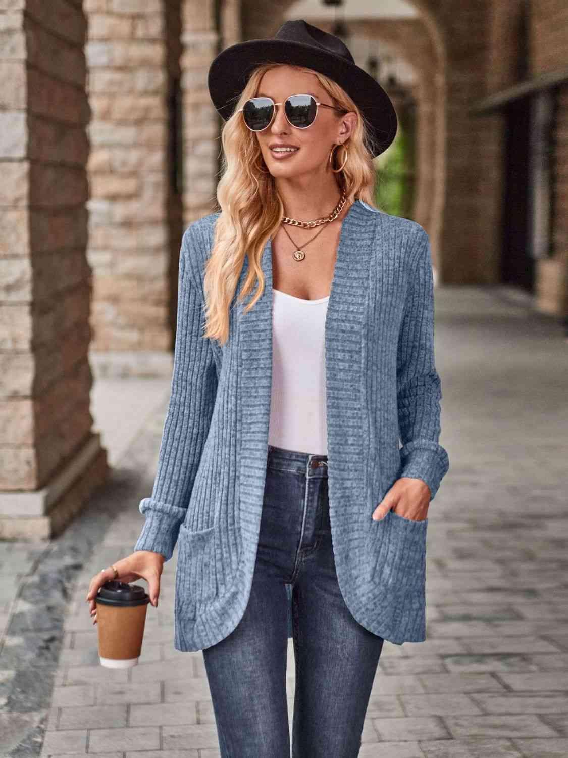 Open Front Cardigan With Pockets - Chic Yana's Fashion