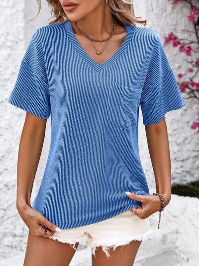 Mandy V Neck Dropped Shoulder T Shirt - Chic Yana's Fashion