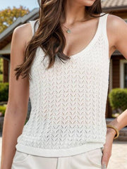 Openwork Scoop Neck Wide Strap Tank - Chic Yana's Fashion