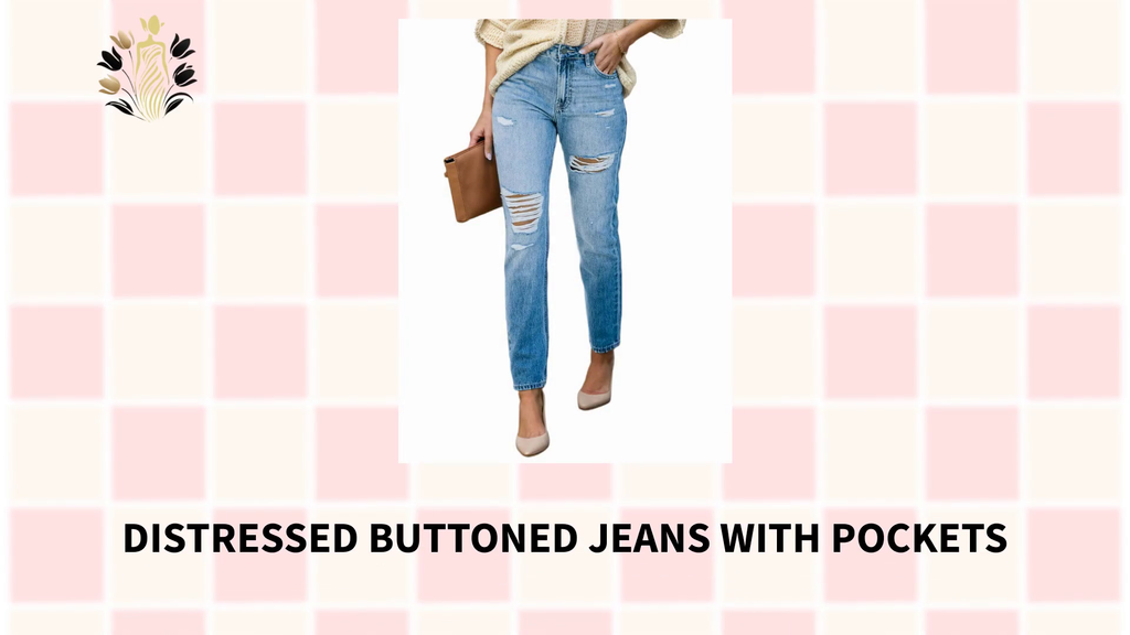 Distressed Buttoned Jeans with Pockets by@Outfy